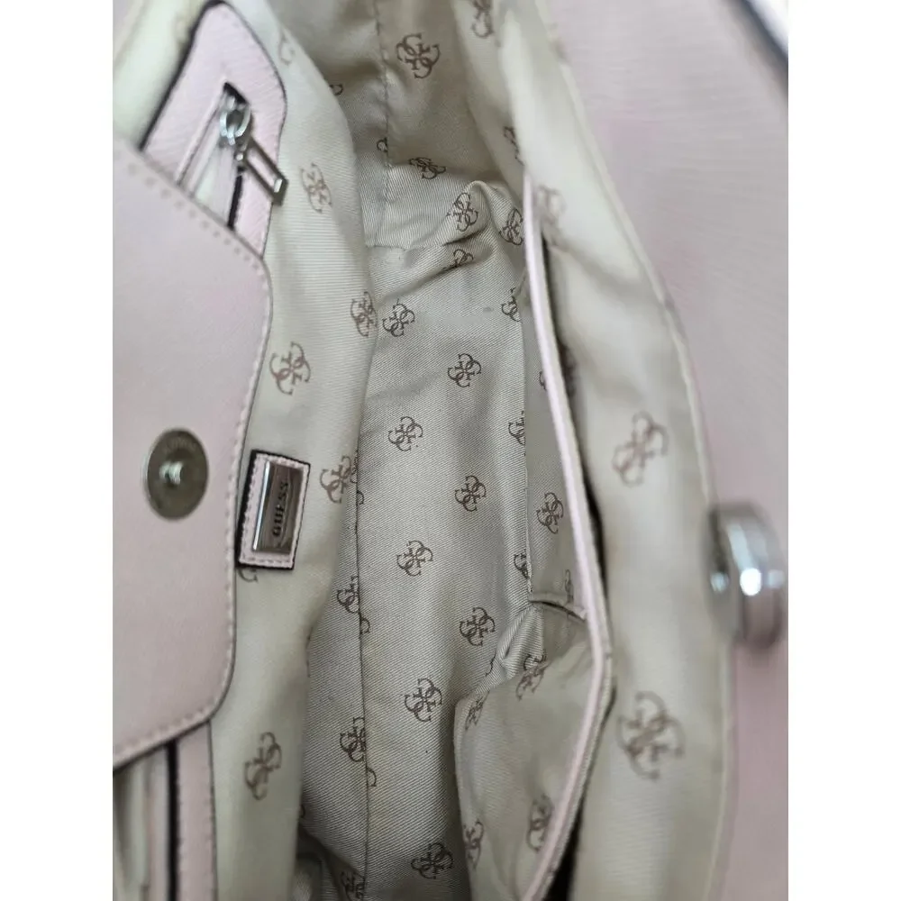 GUESS Ariella Society Satchel in Blush |‎ Quilted Patent Faux Leather